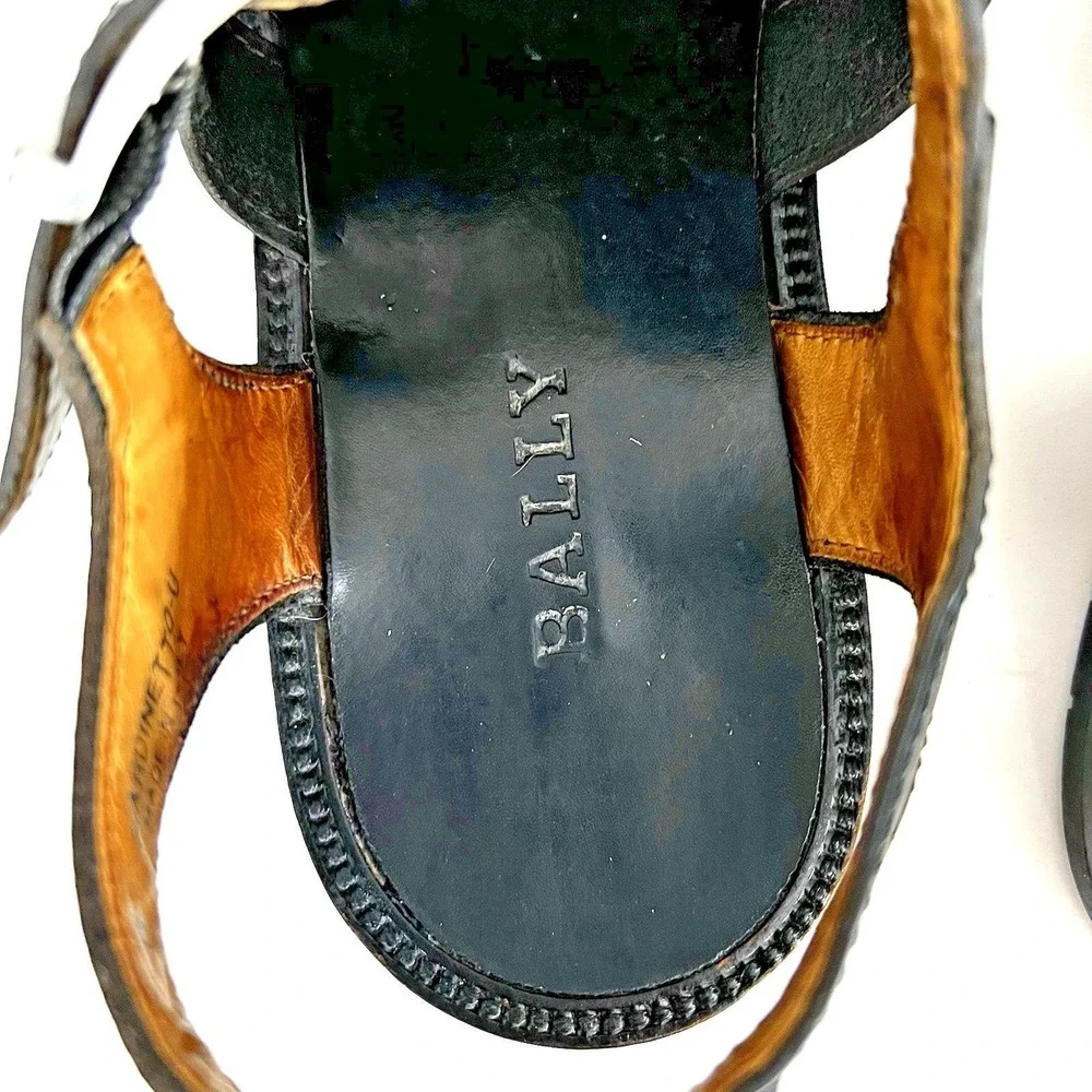 Vintage Bally Giardinetto Mens Black‎ Leather Fisherman Sandals Made in Italy 11